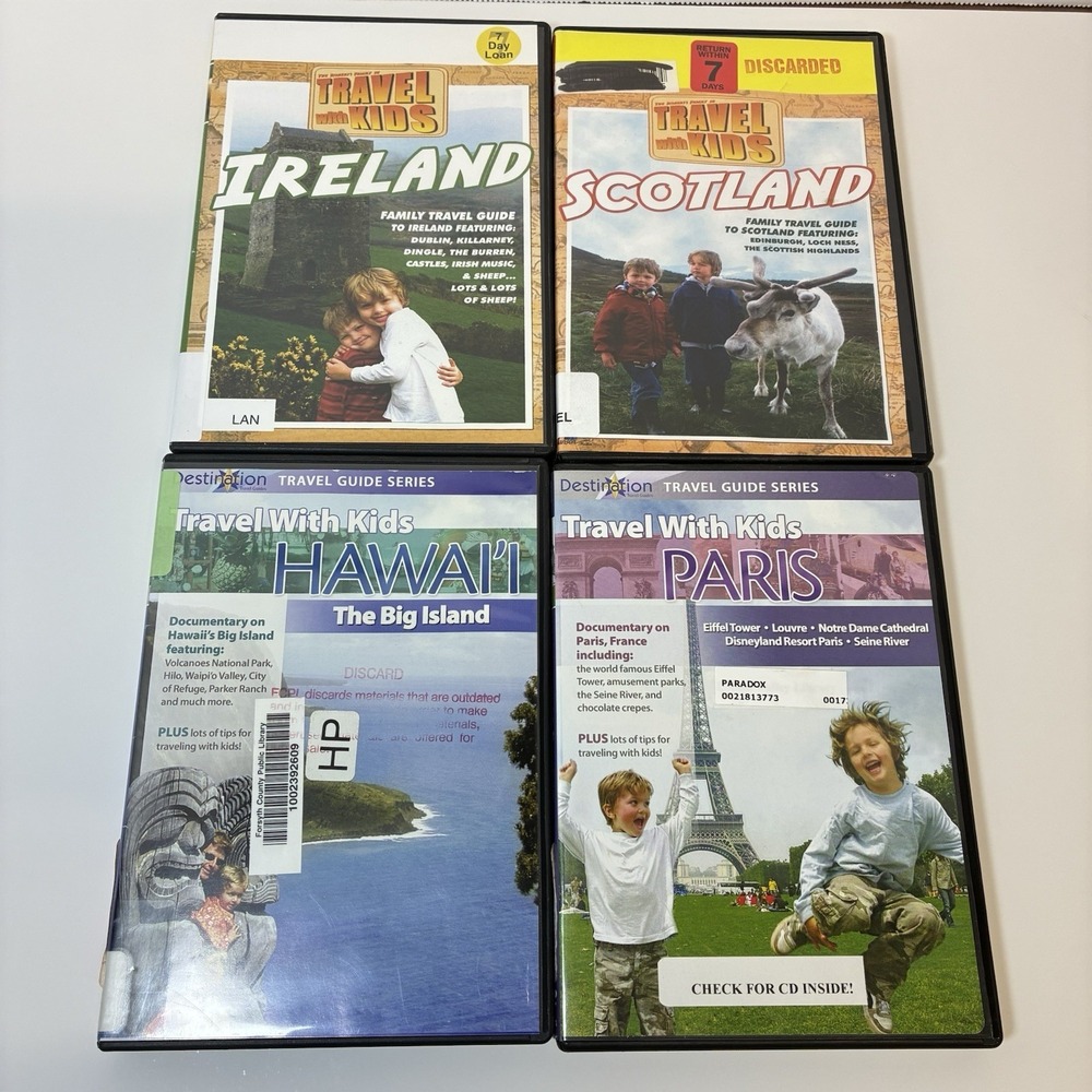 Travel with Kids Lot of 4 DVDs Scotland Paris Hawaii Ireland Travel Educational